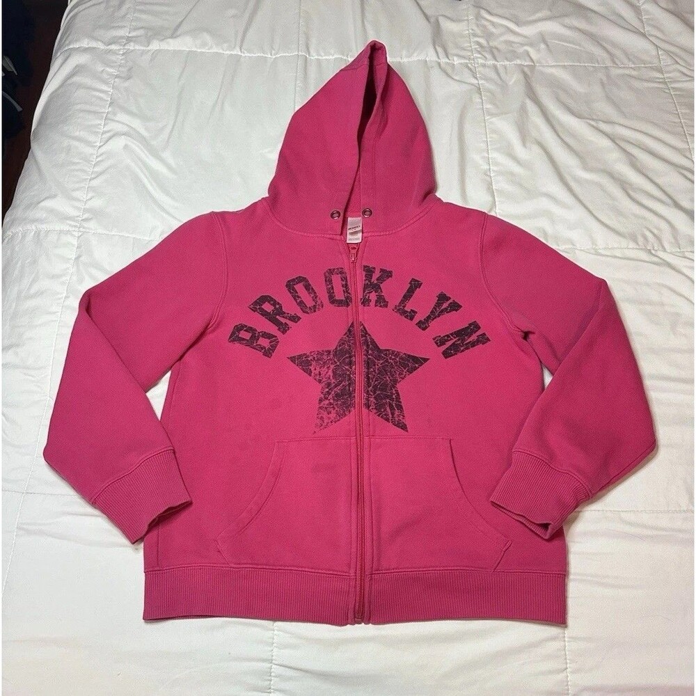 Y2K Bongo Hot Pink Brooklyn Star Zip Up Hoodie Jacket Women’s L 00s Grunge Scene